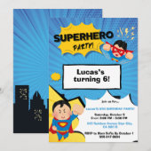 Boy Superhero Birthday Invitation (Devant / Derrière)