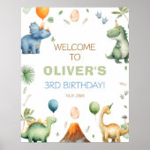 Boy T-rex Dinosaur Birthday Party Welcome Poster (Devant)