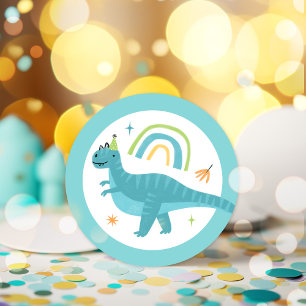 Boy T Rex Dinosaurus Verjaardagsfeestgunsten Ronde Sticker