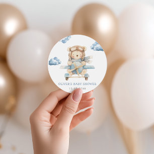 Boy Teddy Bear Baby shower Ronde Sticker