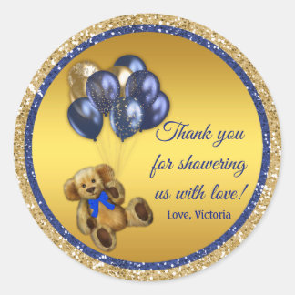 Boy Teddy Bear Balloon Baby shower Favor Stickers