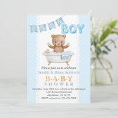 Boy Teddy Bear Bath Time Baby shower Kaart (Staand voorkant)