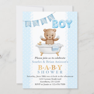 Boy Teddy Bear Bath Time Baby shower Kaart
