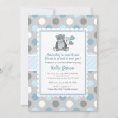 Boy teddy bear bleu gris baby shower invitation (Devant)