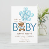 Boy teddybeer ballonnen baby shower Uitnodiging (Staand voorkant)