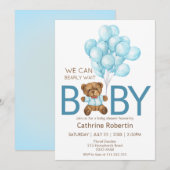 Boy teddybeer ballonnen baby shower Uitnodiging (Voorkant / Achterkant)