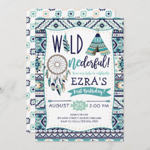 Boy Tribal Arrows Wild First Birthday Invitation Kaart