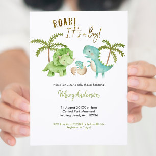 Boy Tropical Dinosaur Baby shower Uitnodigen Roar Kaart