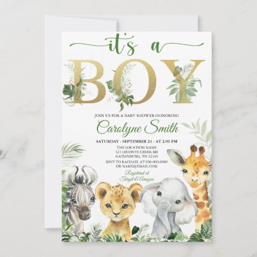 Boy Tropical Jungle Animaux Baby shower Invitation (Devant)
