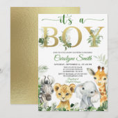 Boy Tropical Jungle Animaux Baby shower Invitation (Devant / Derrière)