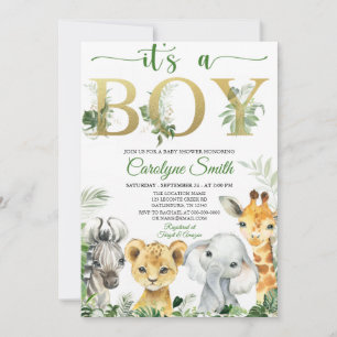 Boy Tropical Oerwoud Animals Baby shower Invitatio Kaart