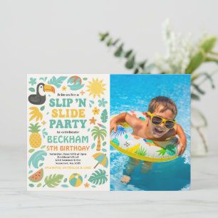Boy Tropical Slip 'N' Slide Verjaardagsfeestje Fot Kaart