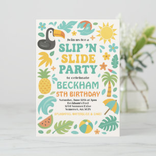 Boy Tropical Slip 'N' Slide Verjaardagsfeestje Kaart