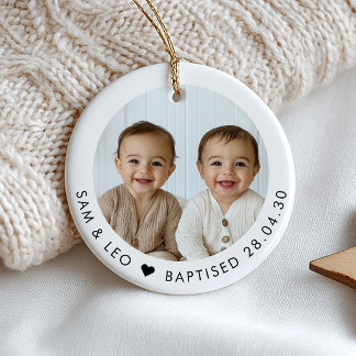 Boy Twins Baptism Photo Keepsake Keramisch Ornament