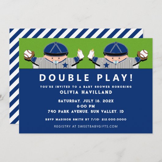 Boy Twins Baseball Baby Shower Invitations (Devant / Derrière)