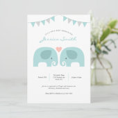 Boy Twins Elephant Baby shower Invitation (Debout devant)