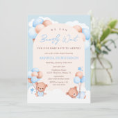 Boy Twins Teddy Bear Baby shower Invitation Kaart (Staand voorkant)