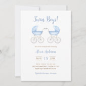 Boy Twins with blue Carriages Baby Shower Kaart (Voorkant)