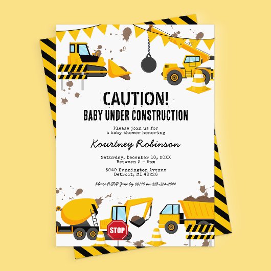 Boy under Construction Baby shower Invitation Kaart