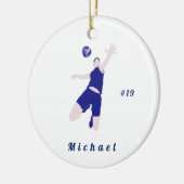 Boy Volleybal Speler Blauw Naam & Nummer Keramisch Ornament (Links)