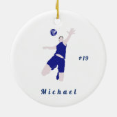 Boy Volleybal Speler Blauw Naam & Nummer Keramisch Ornament (Achterkant)