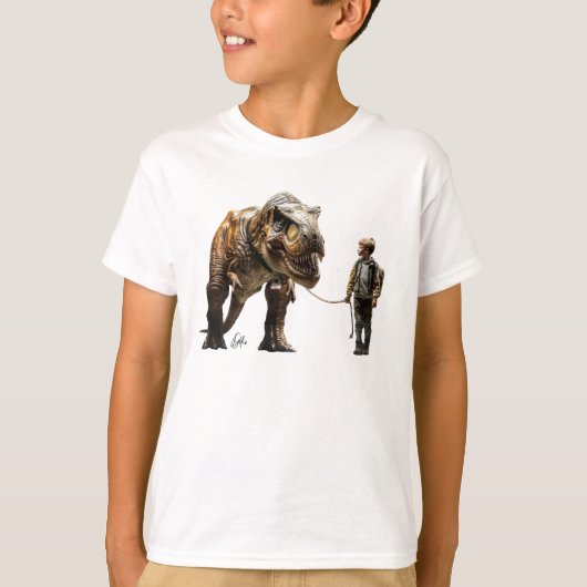 Boy Walking T-Rex T-shirt (Voorkant)