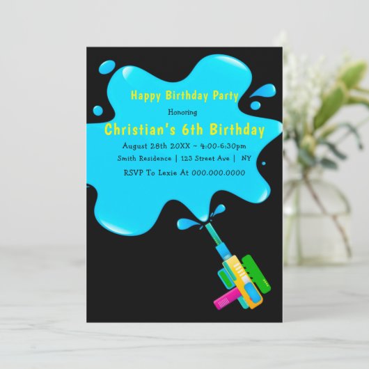 Boy Water Splash 6e anniversaire Invitations (Debout devant)