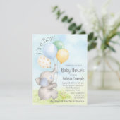 Boy Watercolor Elephant Baby Shower Invitations (Debout devant)