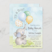 Boy Watercolor Elephant Baby Shower Invitations (Devant / Derrière)
