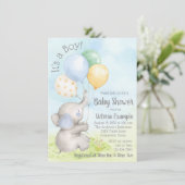 Boy Watercolor Elephant Baby Shower Invitations (Debout devant)
