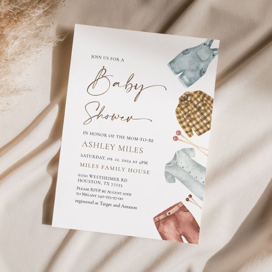Boy Watercolor Vêtements Baby shower Invitation