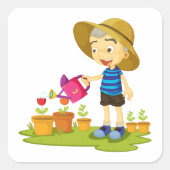 Boy Watering Planten Square Sticker (Voorkant)