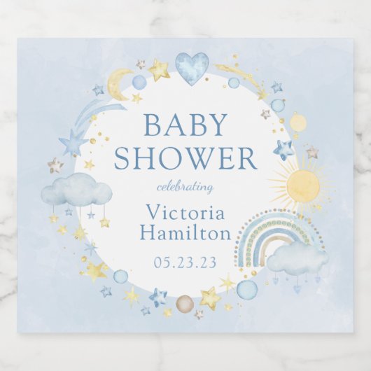 Boy Waterverf Rainbow Baby shower Sparkling Wijnetiket (Enkel label)