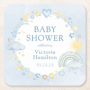 Boy Waterverf Rainbow Baby shower Vierkante Kartonnen Onderzetter