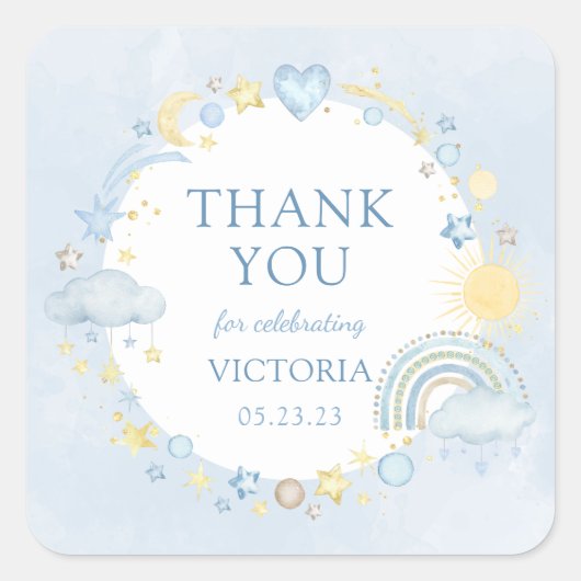 Boy Waterverf Rainbow Baby shower Vierkante Sticker (Voorkant)