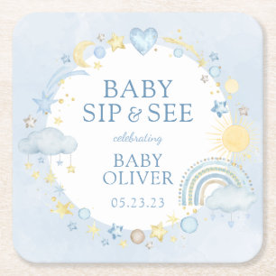 Boy Waterverf Rainbow Sip and See Vierkante Kartonnen Onderzetter