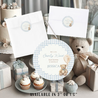 Boy We Can Bearly Wait Teddy Bear Envelope Seal Ronde Sticker