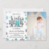 Boy Winter ONE derland Anniversaire Invitation Pho (Devant)