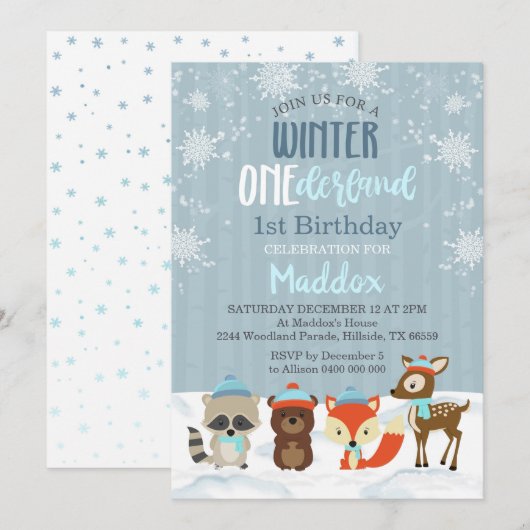 Boy Winter Onederland 1er anniversaire Invitation (Devant / Derrière)
