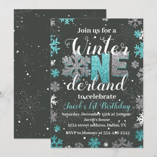 Boy Winter Onederland Anniversaire Invitation Arge (Devant / Derrière)