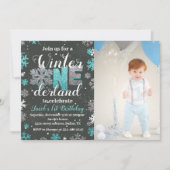 Boy Winter Onederland Anniversaire Invitation Phot (Devant)
