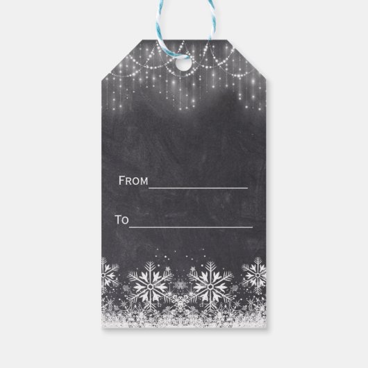 Boy Winter String Lights Snowflakes Chalk Baptism Cadeaulabel (Achterkant)