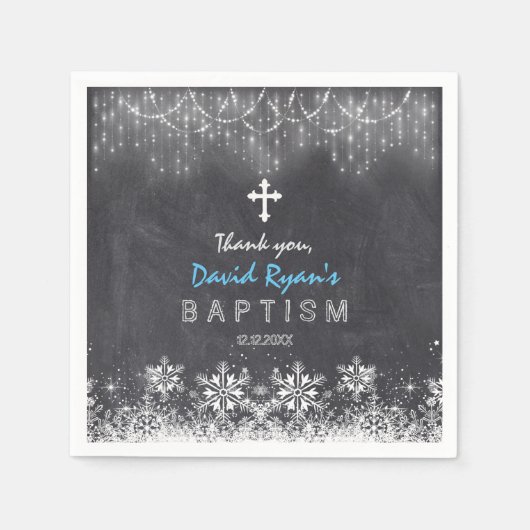 Boy Winter String Lights Snowflakes Chalk Baptism Servet (Voorkant)