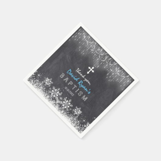 Boy Winter String Lights Snowflakes Chalk Baptism Servet (Hoek)