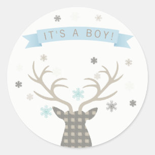 Boy Winter Wonderland Herten Baby shower Ronde Sticker