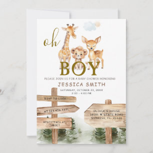 Boy Wood Forest Safari Animals Baby shower Kaart