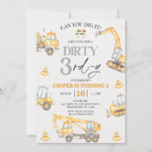 Boy Yellow Grey Construction Dirty 3rd-y Birthday Kaart (Voorkant)