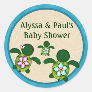 BOY Zee TURTLE Baby shower (Honu) 02B leeg #01 Ronde Sticker