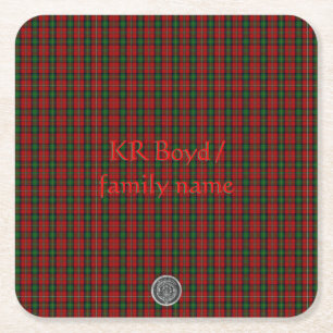 Boyd Clan familie Tartan met jouw naam / initialen Vierkante Kartonnen Onderzetter