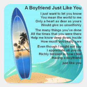 Boyfriend Gedicht - Surfen Design Vierkante Sticker